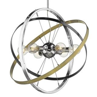 Atom 6 Light Chandelier (Chrome with Brushed Steel and Aged Brass - Chrome) - Chandeliers For Bedrooms by Overstock.com