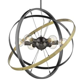 Atom 6 Light Chandelier (Brushed Steel with Brushed Steel and Aged Brass - Painted) - Chandeliers For Bedrooms by Overstock.com