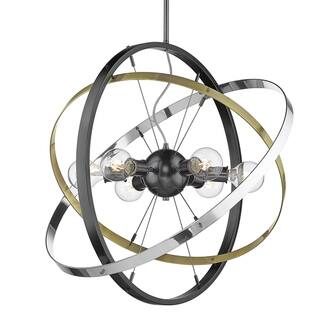 Atom 6 Light Chandelier (Brushed Steel with Aged Brass and Chrome - Painted) - Chandeliers For Bedrooms by Overstock.com