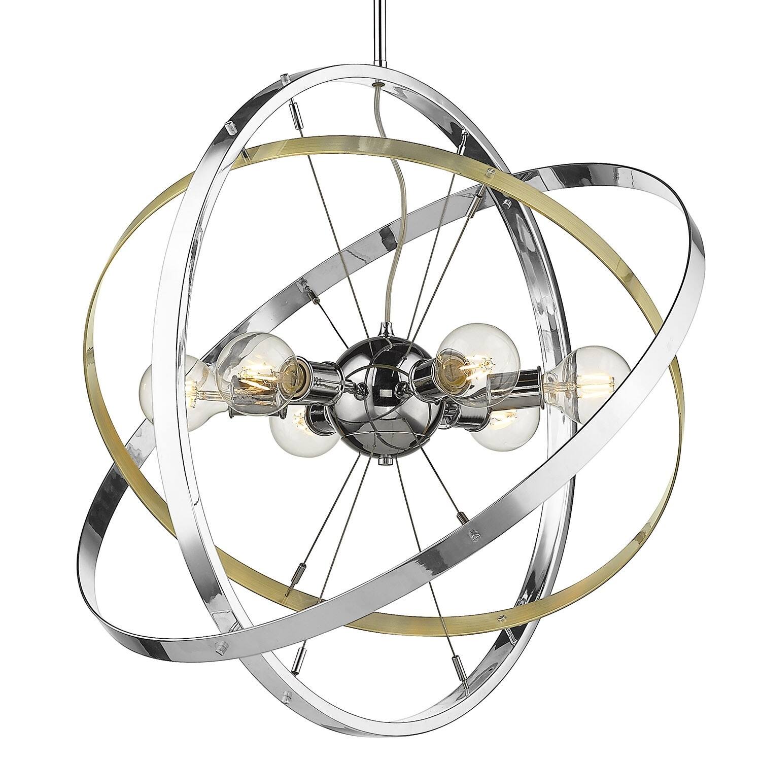Atom 6 Light Chandelier (Chrome with Brushed Steel and Brushed Steel - Chrome) - Chandeliers For Bedrooms by Overstock.com