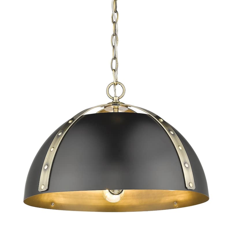 Aldrich 3 Light Pendant - Aged Brass with Black shade