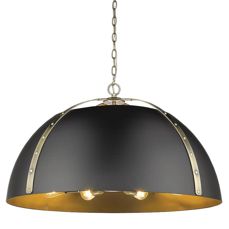 Aldrich 8 Light Pendant - Aged Brass with Black shade