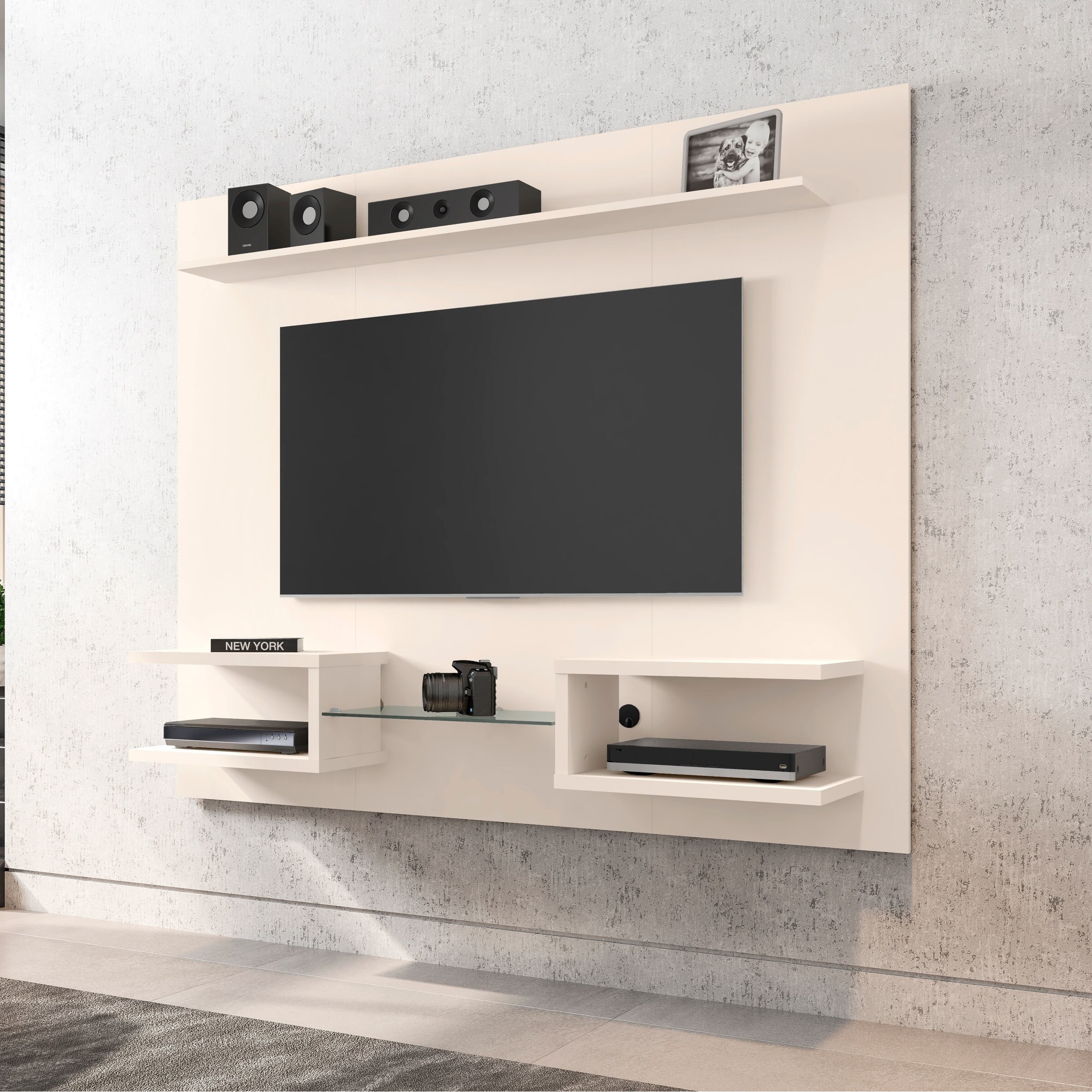 Porch Den Kingbird Wood 64 Inch Floating Entertainment Center With Media Shelves On 28732087 Porch Den Kingbird Wood 64 Inch