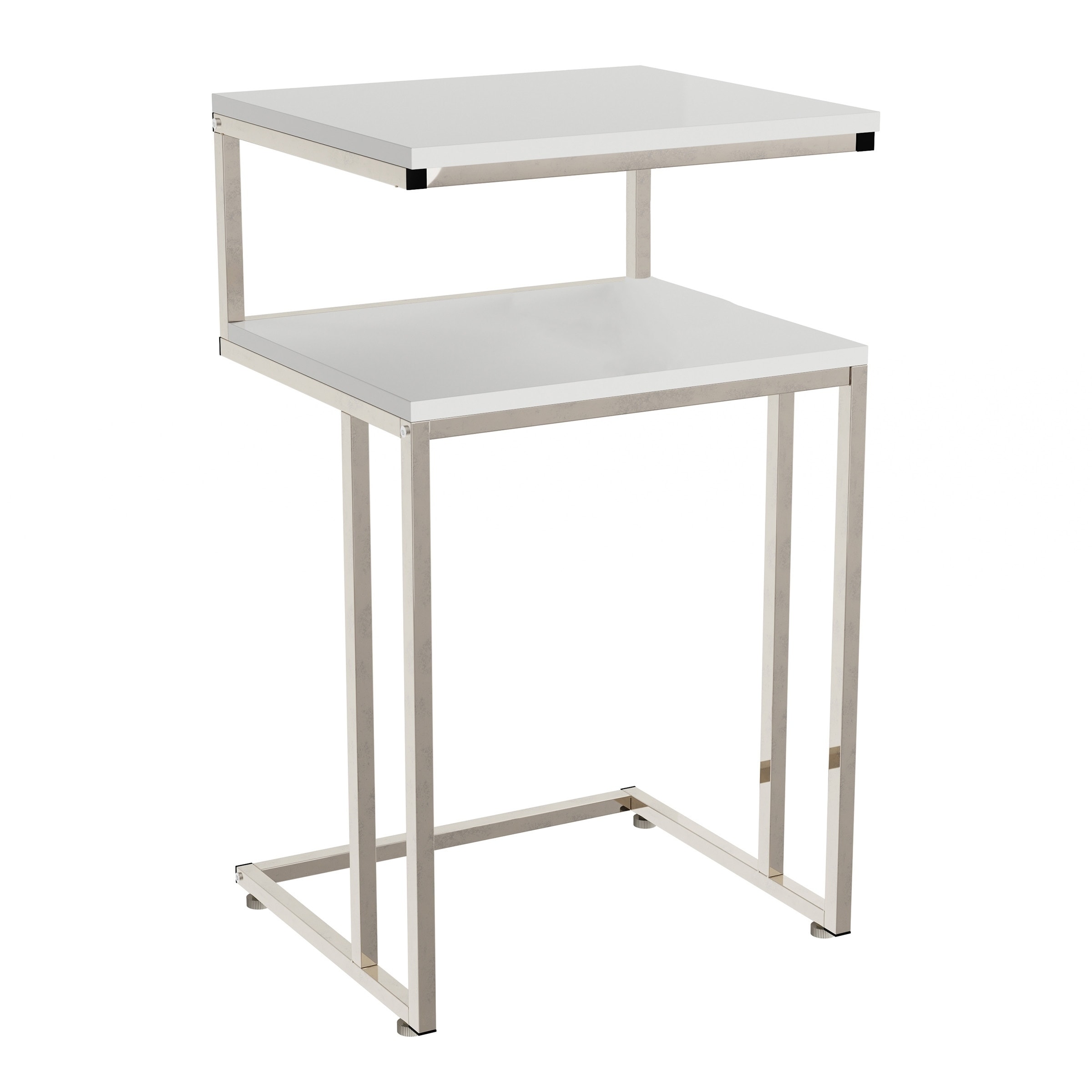 Shop Two Tier Table C Shaped Side Table With Two Shelves By Lavish Home 16 5 X 14 25 X 27 75 16 5 X 14 25 X 27 75 Overstock 28732136 White Laminate