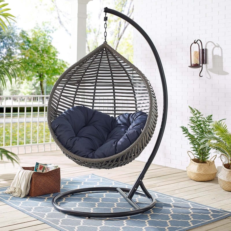 Iwal Teardrop Outdoor Patio Swing Chair by Havenside Home - Gray Navy