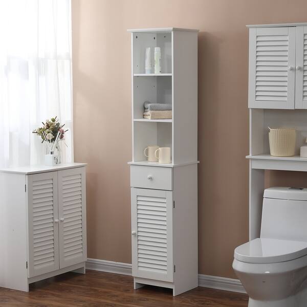 Shutter Door Bathroom 64 2in H Tall Cabinet In White On Bathroom 64 2in H Tall Cabinet In White
