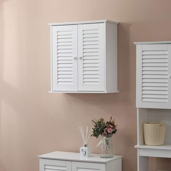 Shop Shutter Door Bathroom Wall Cabinet In White Free Shipping