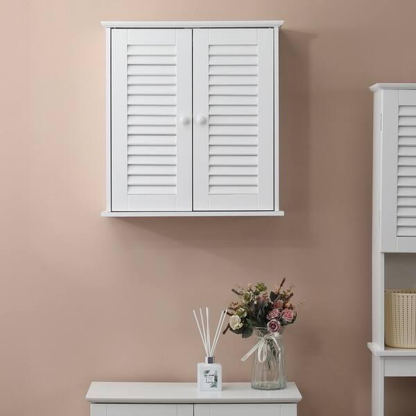 Shop Shutter Door Bathroom Wall Cabinet In White Free Shipping