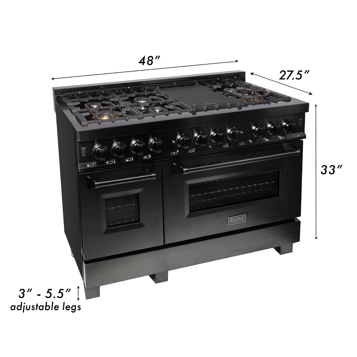 Zline 48 Black Stainless 6 0 Cu Ft 7 Gas Burner Electric Zline 48 Black Stainless 6 0 Cu