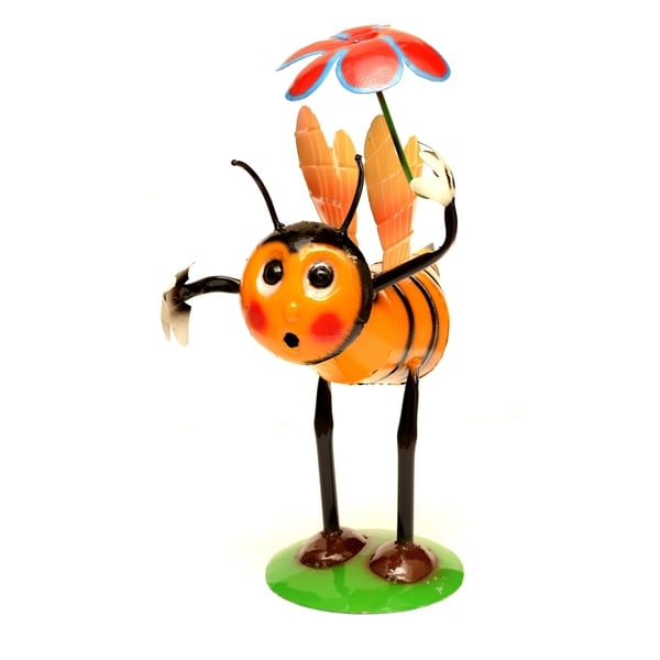 Yellow & Black Bee & Flower Statue - N/A