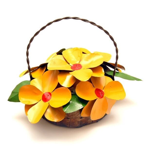 Yellow Daisy Basket Garden Decor