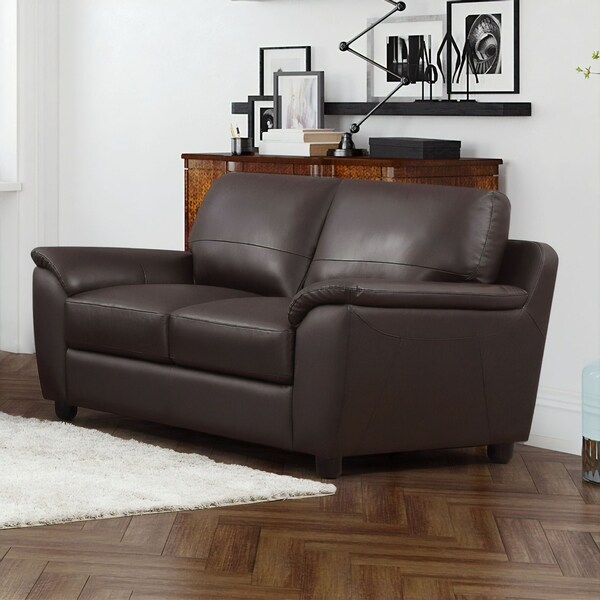 Shop Abbyson Sedona Brown Top Grain Leather Loveseat On Sale Free