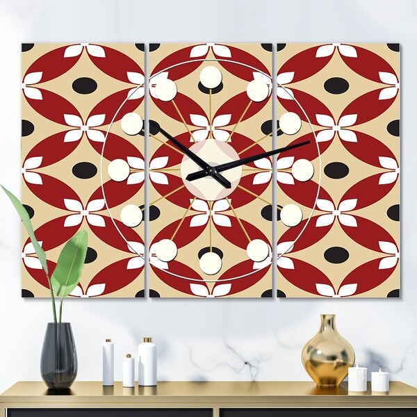 Designart 'Retro Pattern Abstract Design XIII' Oversized Mid-Century wall clock - 3 Panels