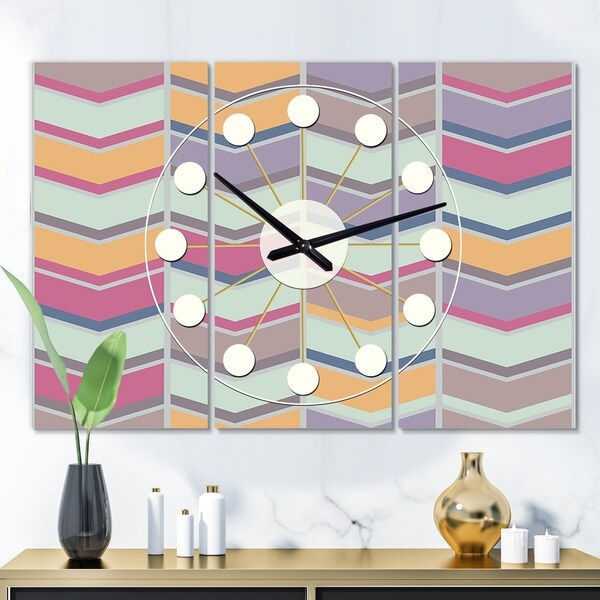 Designart 'Abstract Retro Geometrical Design X' Oversized Mid-Century wall clock - 3 Panels