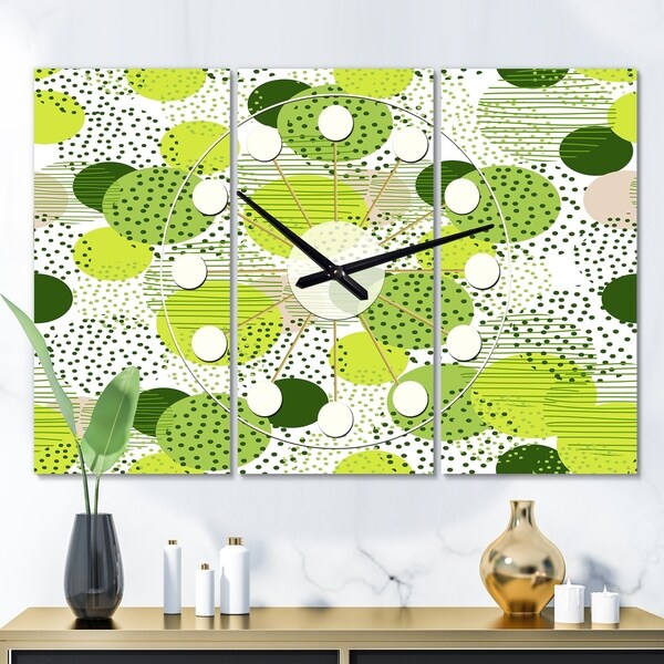 Designart 'Circular Abstract Retro Geometric X' Oversized Mid-Century wall clock - 3 Panels