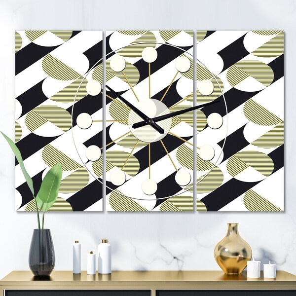 Designart 'Circular Abstract Retro Geometric II' Oversized Mid-Century wall clock - 3 Panels