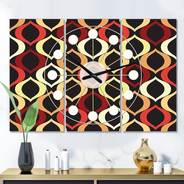 Designart 'Abstract Retro Geometrical Design VIII' Oversized Mid-Century wall clock - 3 Panels