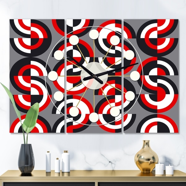 Designart 'Retro Circular Pattern Geometrical' Oversized Mid-Century wall clock - 3 Panels