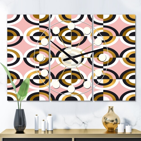 Designart 'Abstract Geometric Circular Retro I' Oversized Mid-Century wall clock - 3 Panels