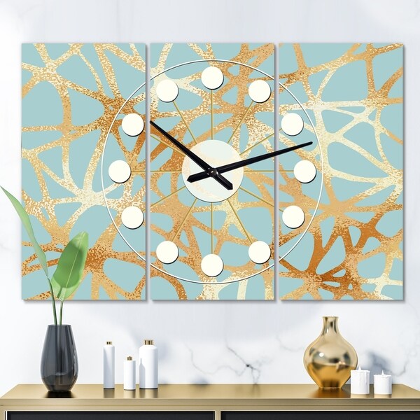 Designart 'Golden Luxury Metallic Geometrics IV' Oversized Mid-Century wall clock - 3 Panels