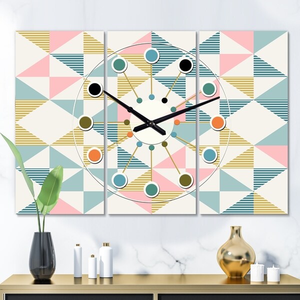 Designart 'Diamond Retro II' Oversized Mid-Century wall clock - 3 Panels - 36 in. wide x 28 in. high - 3 Panels