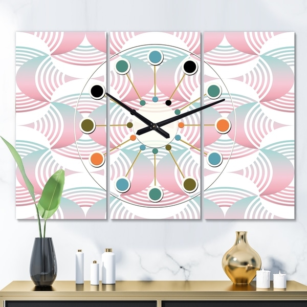 Designart 'Retro Geometrical Abstract Pattern I' Oversized Mid-Century wall clock - 3 Panels
