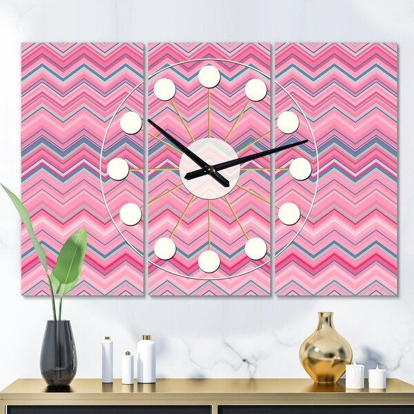 Designart 'Abstract Retro Geometric III' Oversized Mid-Century wall clock - 3 Panels - 36 in. wide x 28 in. high - 3 Panels