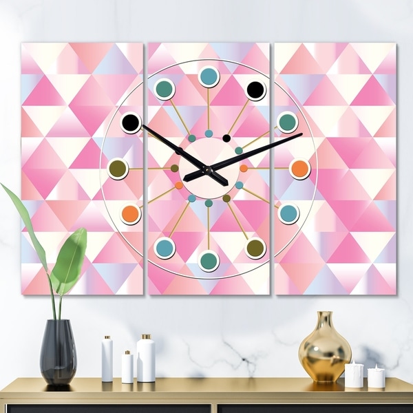 Designart 'Diamond Retro VI' Oversized Mid-Century wall clock - 3 Panels - 36 in. wide x 28 in. high - 3 Panels