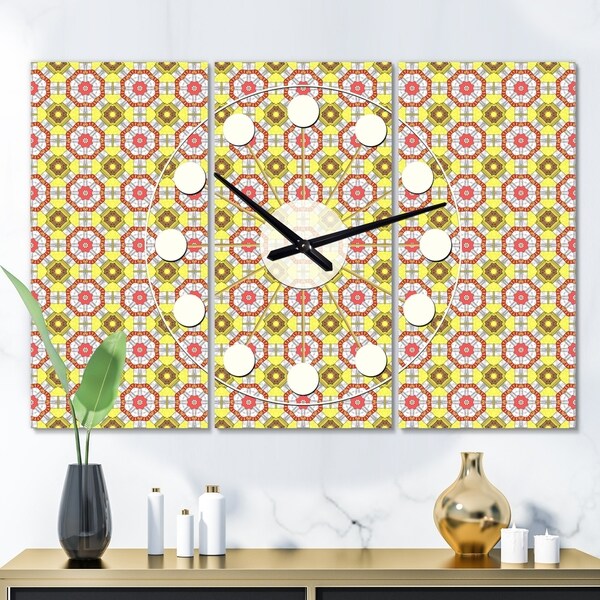 Designart 'Retro Ethnic Abstract Kaleidoscope Design' Oversized Mid-Century wall clock - 3 Panels