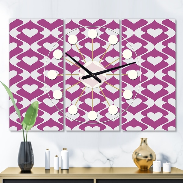 Designart 'Retro Pattern Abstract Design VIII' Oversized Mid-Century wall clock - 3 Panels