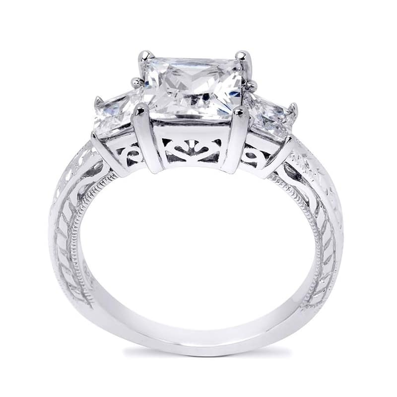 Sterling Silver Antique Style 2.5 CT Princess Cut Bridal Wedding Ring