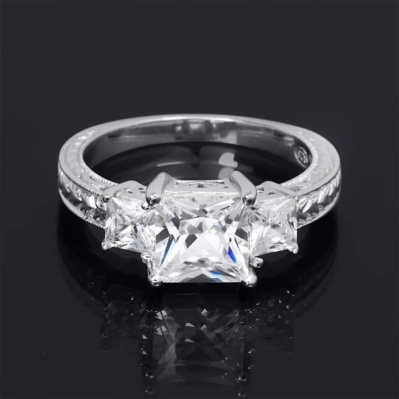 Sterling Silver Antique Style 2.5 CT Princess Cut Bridal Wedding Ring