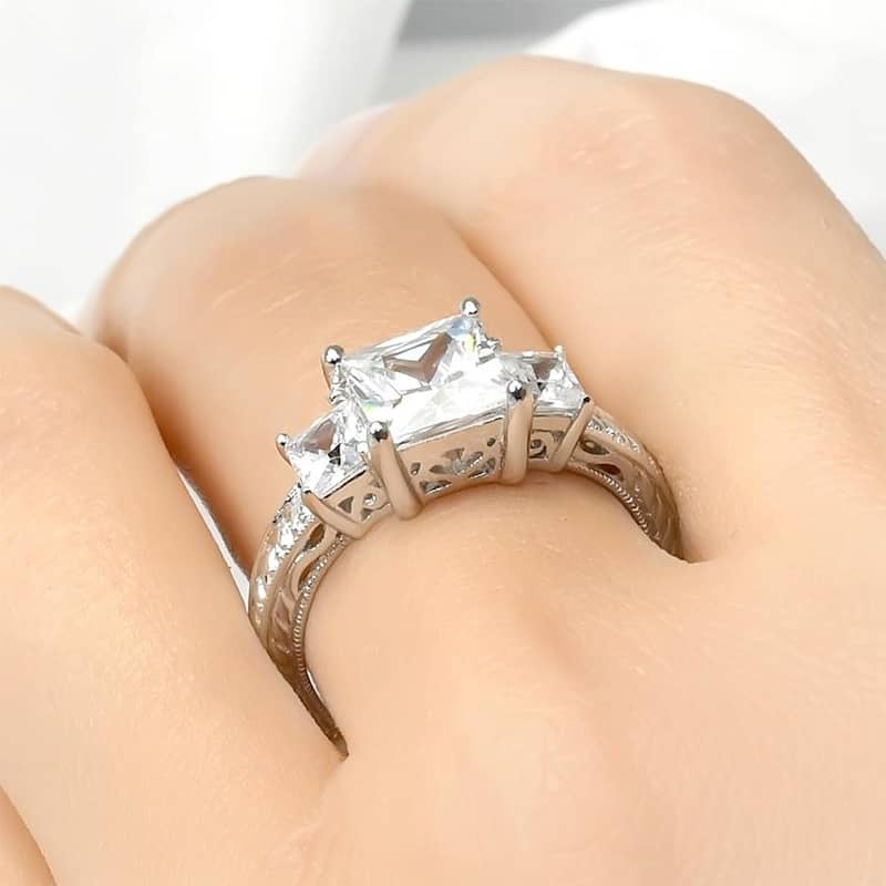 Sterling Silver Antique Style 2.5 CT Princess Cut Bridal Wedding Ring