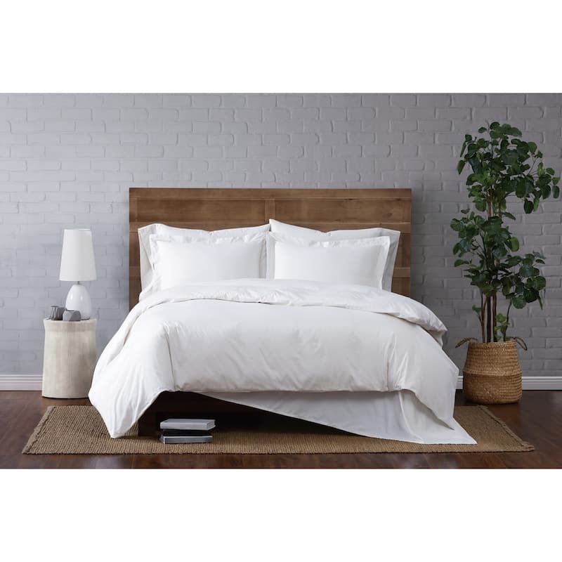 Brooklyn Loom Tight-Weave Cotton Percale Duvet Set - Twin - Twin XL - White