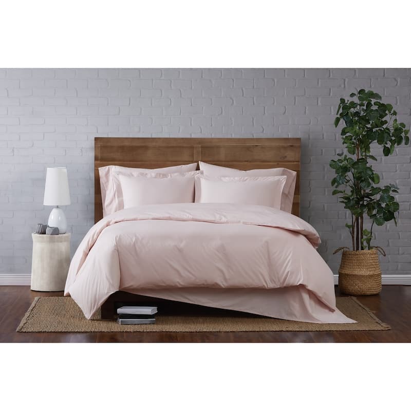 Brooklyn Loom Tight-Weave Cotton Percale Duvet Set - Twin - Twin XL - Blush