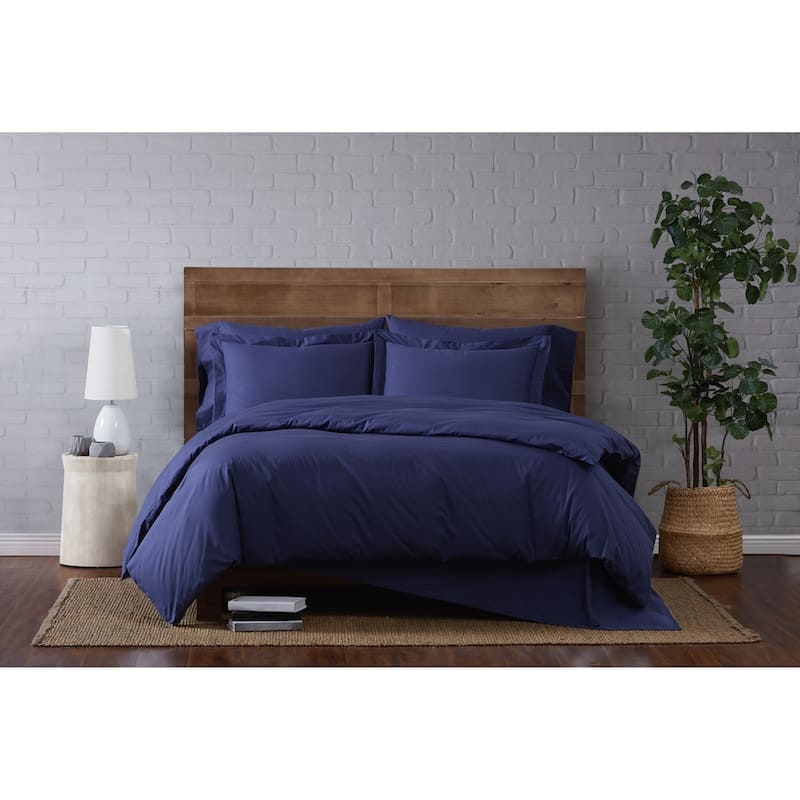 Brooklyn Loom Tight-Weave Cotton Percale Duvet Set - King - Navy