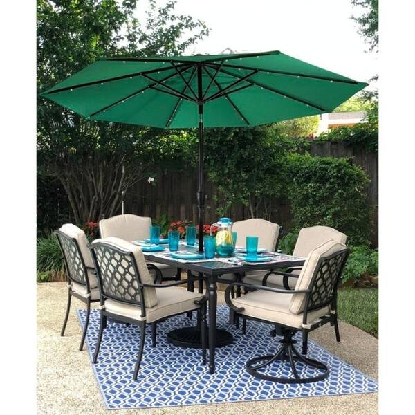 Shop Black Friday Deals On Sun Ray 9 Round Solar Lighted Umbrella W Olefin Canopy Aluminum Overstock 28736782