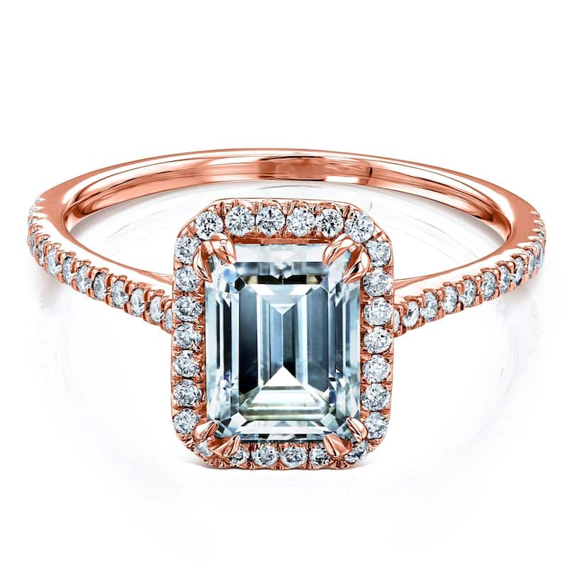 Annello by Kobelli 14k Gold 1.75ct Emerald Moissanite and 1/3ct Lab Grown Diamond Halo Engagement Ring (2ct TGW)