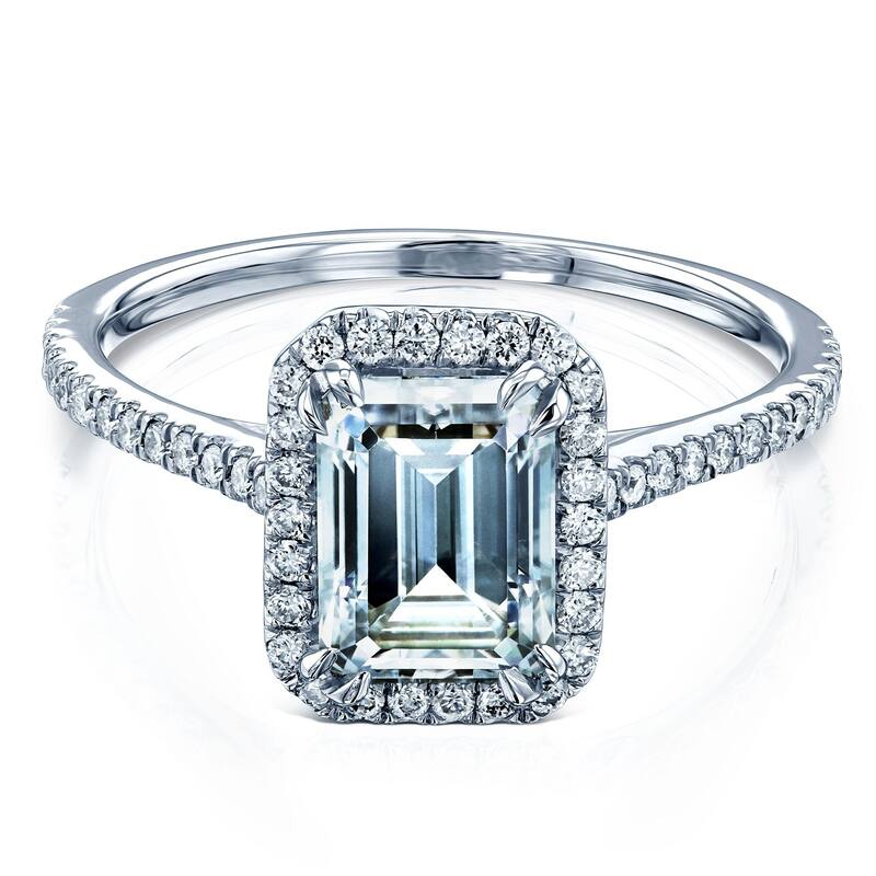 Annello by Kobelli 14k Gold 1.75ct Emerald Moissanite and 1/3ct Lab Grown Diamond Halo Engagement Ring (2ct TGW)