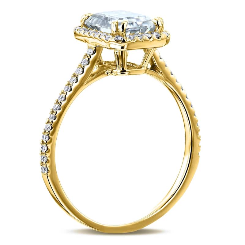 Annello by Kobelli 14k Gold 1.75ct Emerald Moissanite and 1/3ct Lab Grown Diamond Halo Engagement Ring (2ct TGW)