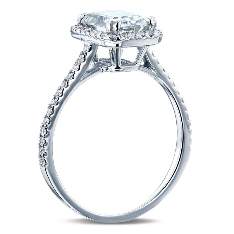 Annello by Kobelli 14k Gold 1.75ct Emerald Moissanite and 1/3ct Lab Grown Diamond Halo Engagement Ring (2ct TGW)