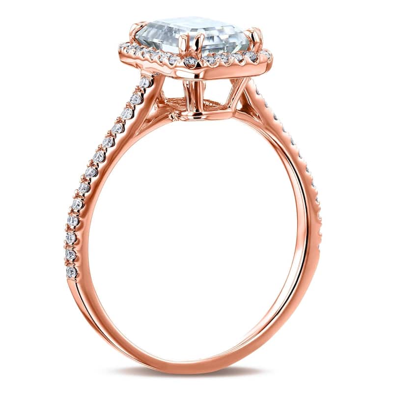 Annello by Kobelli 14k Gold 1.75ct Emerald Moissanite and 1/3ct Lab Grown Diamond Halo Engagement Ring (2ct TGW)
