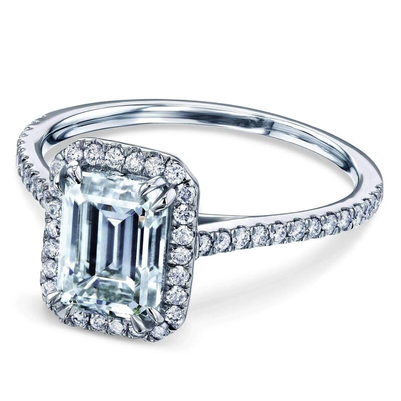 Annello by Kobelli 14k Gold 1.75ct Emerald Moissanite and 1/3ct Lab Grown Diamond Halo Engagement Ring (2ct TGW) - 7 - White
