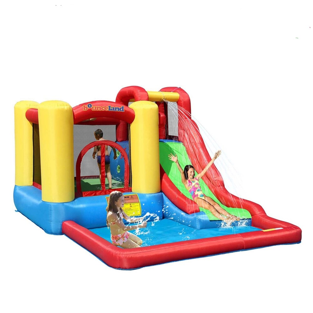 Bounceland Jump and Splash Adventure Bounce House or Water Slide All in one, Large Pool, Fun Bouncing Area with Basketball Hoop, Long Slide with Climbing Wall, UL Certified Blower Included