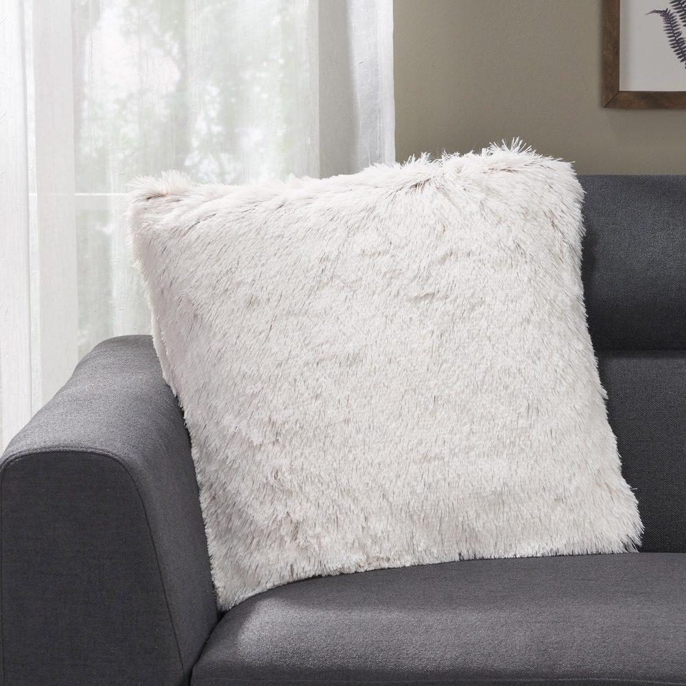 Broyhill White Faux Fur Throw Pillow