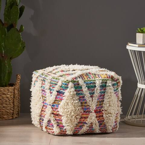 Harper Boho Wool and Chindi Pouf by Christopher Knight Home