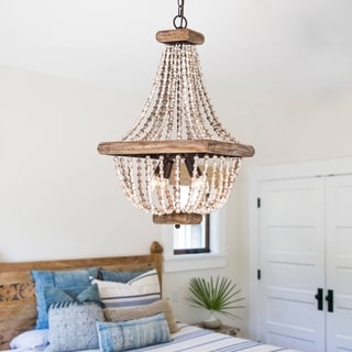 Farmhouse Wood Beaded Basket 4-Light Empire Chandelier - Chandeliers For Bedrooms by Overstock.com