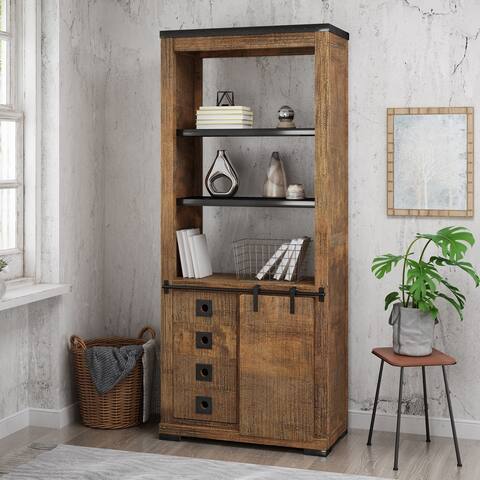 Cabrini Modern Industrial Mango Wood Bookcase by Christopher Knight Home - 35.50"W x 18.50"D x 83.00"H