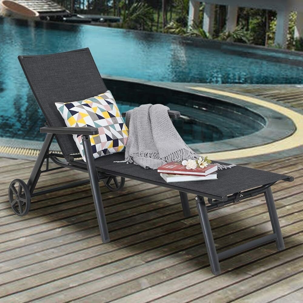 Corvus Torino Sling Fabric Reclining Outdoor Chaise Lounges Beige Set Of 4