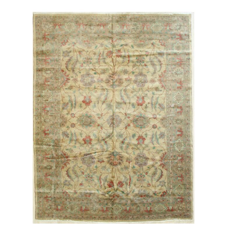 Beige/pink Hand-knotted Wool Traditional Peshawar Rug - 9' 1 x 12' 2